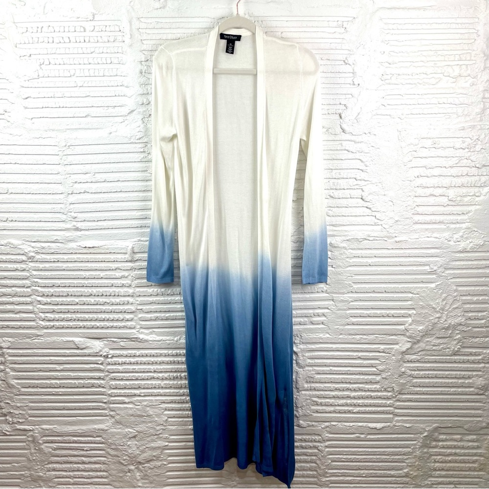 White House Black Market White & Blue Ombre Long Open Lightweight Cardigan XS